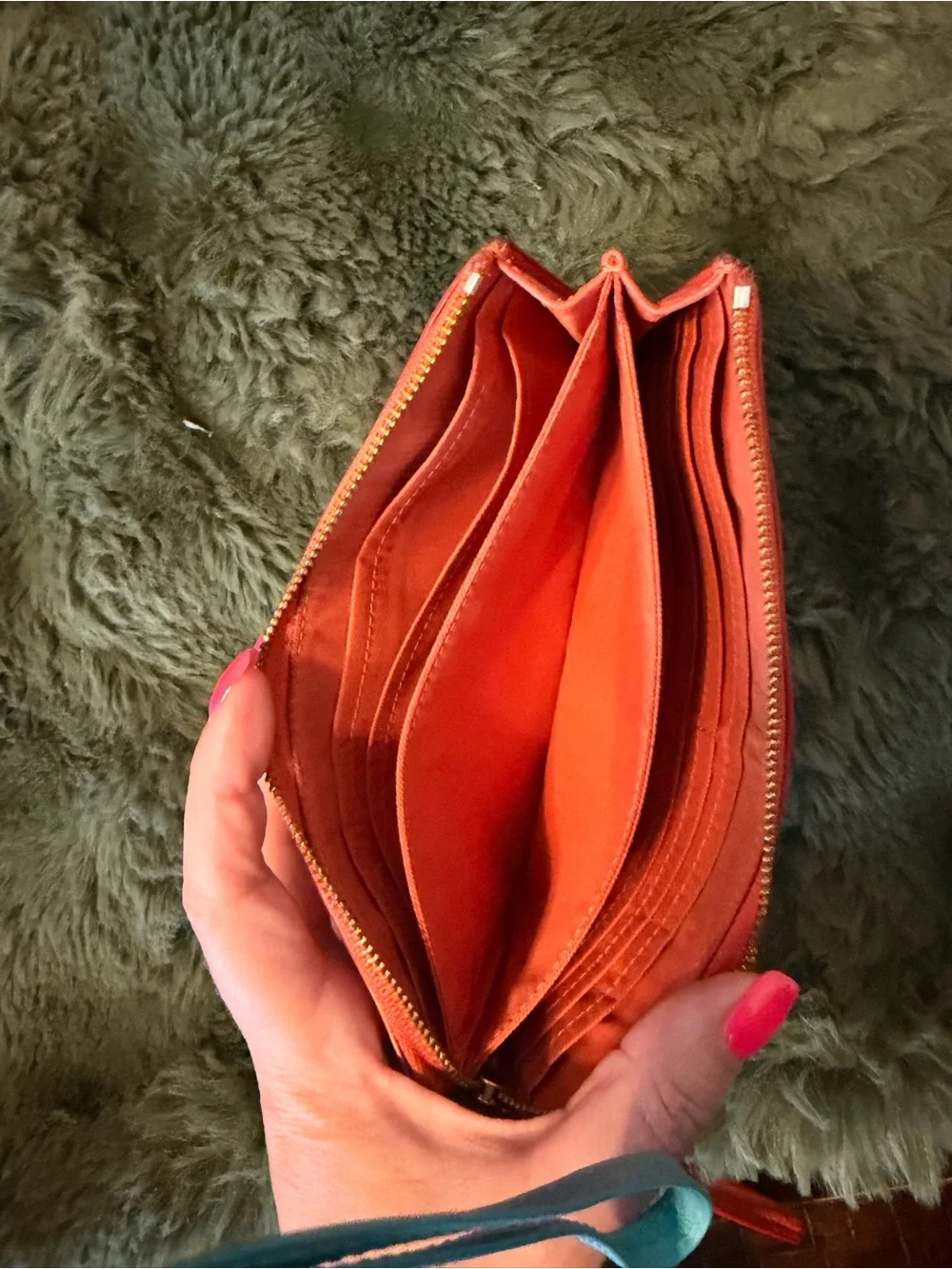 Vintage Coach Coral Zip Wristlet with Gold Hardware